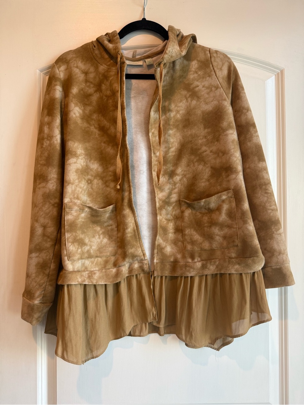 LOGO Tie-Dye Hooded Jacket with Chiffon Hem - Caramel Brown